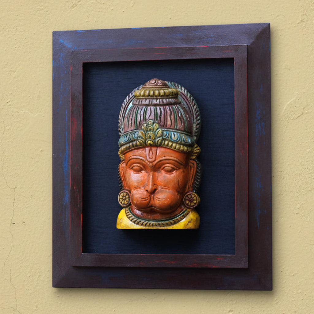 Wooden Hanuman Mask With Frame