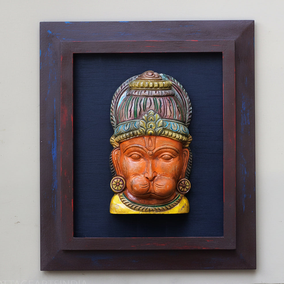 Wooden Hanuman Mask With Frame