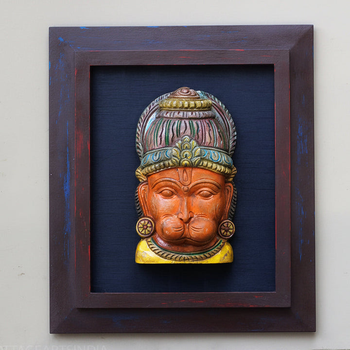 Wooden Hanuman Mask With Frame