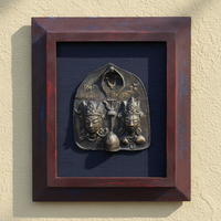 Wooden Frame With Vinatge Brass Tribal Style Shiva Parvati