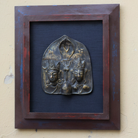 Wooden Frame With Vinatge Brass Tribal Style Shiva Parvati