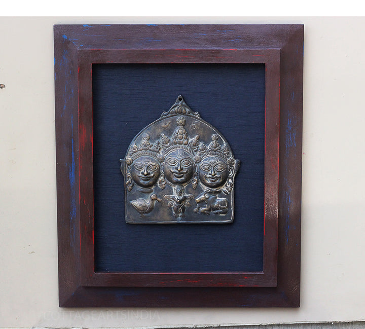 Wooden Frame With Brass Tribal Shiva Mask