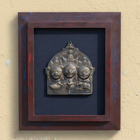 Wooden Frame With Brass Tribal Shiva Mask