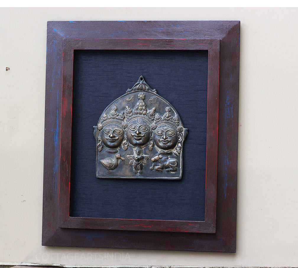 Wooden Frame With Brass Tribal Shiva Mask