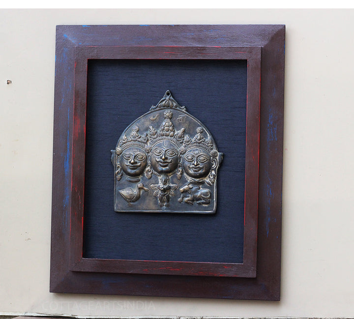Wooden Frame With Brass Tribal Shiva Mask
