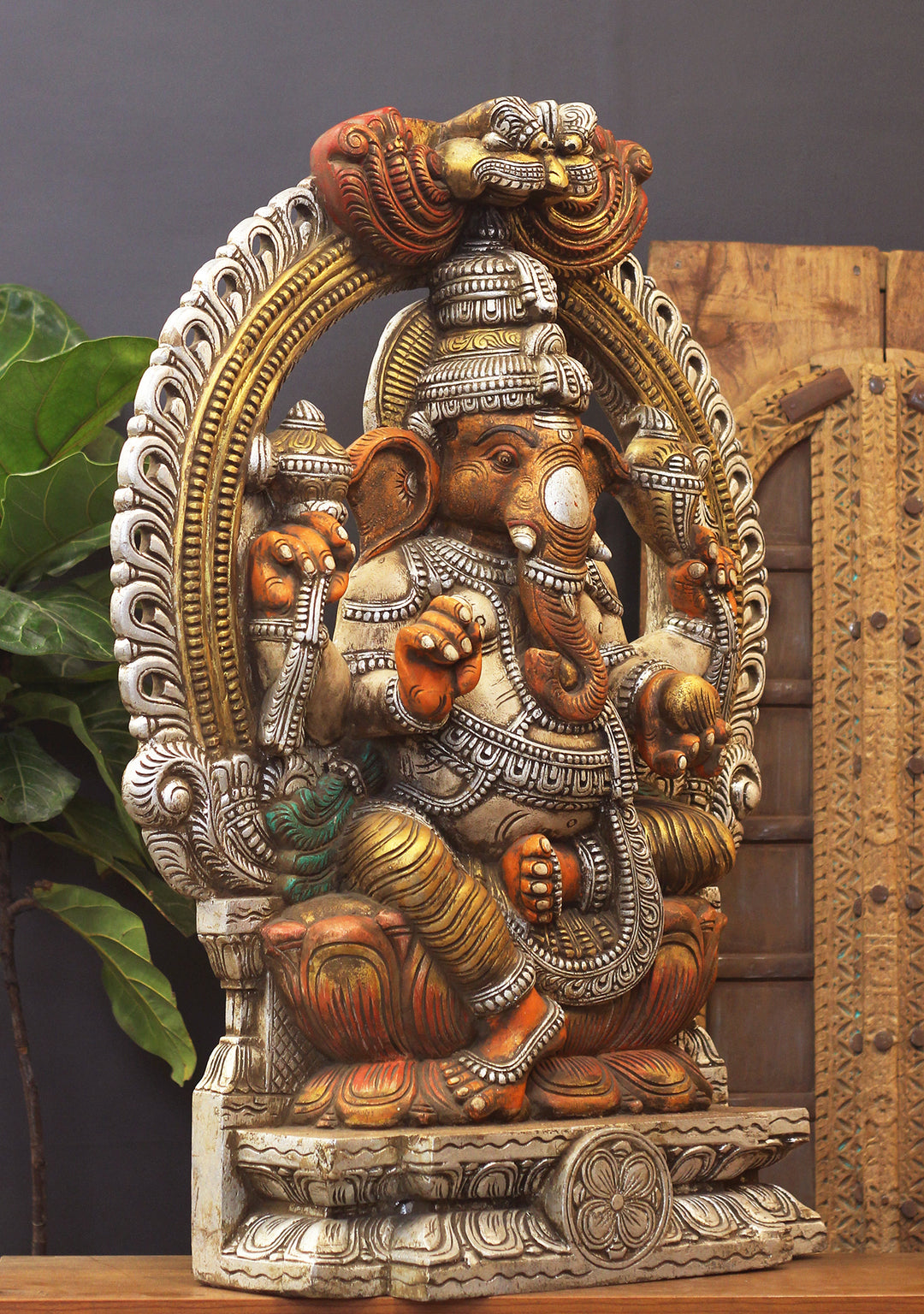 Wooden Ganesh Painted 36" Stone Finish