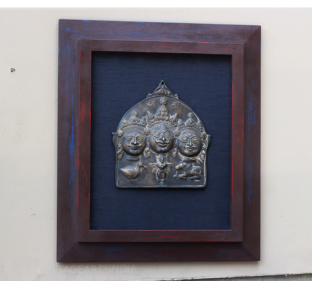 Wooden Frame With Brass Tribal Shiva Mask