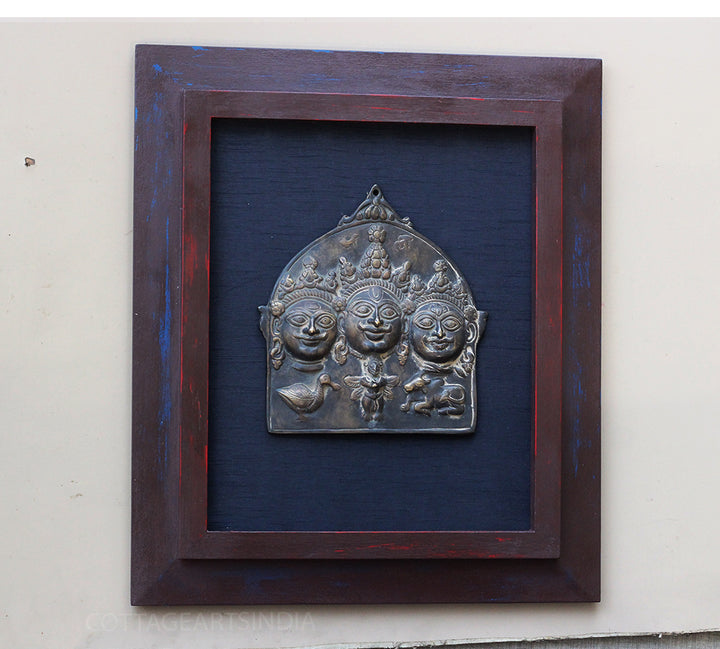Wooden Frame With Brass Tribal Shiva Mask