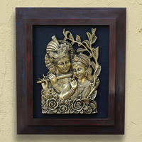 Wooden Frame With Brass Radha Krishna Wall Art