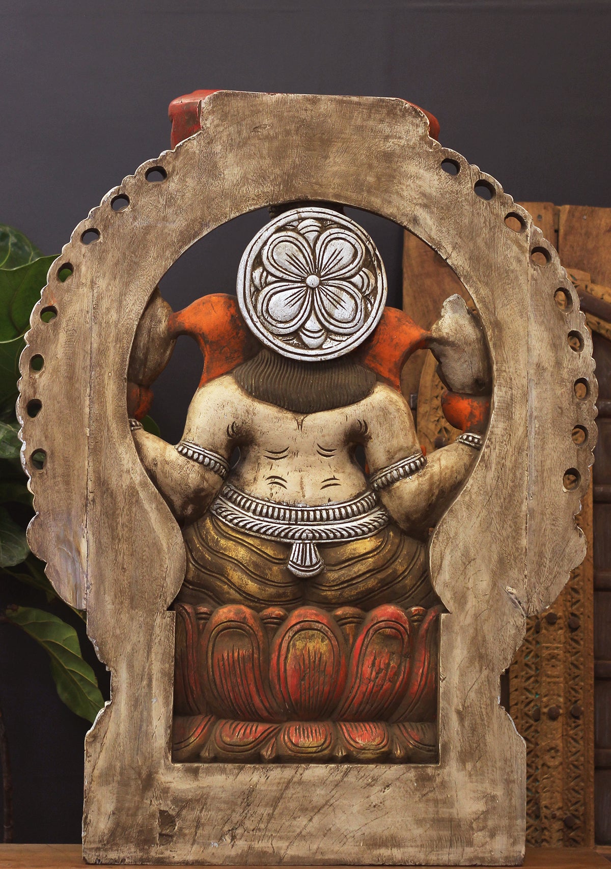 Wooden Ganesh Painted 36" Stone Finish