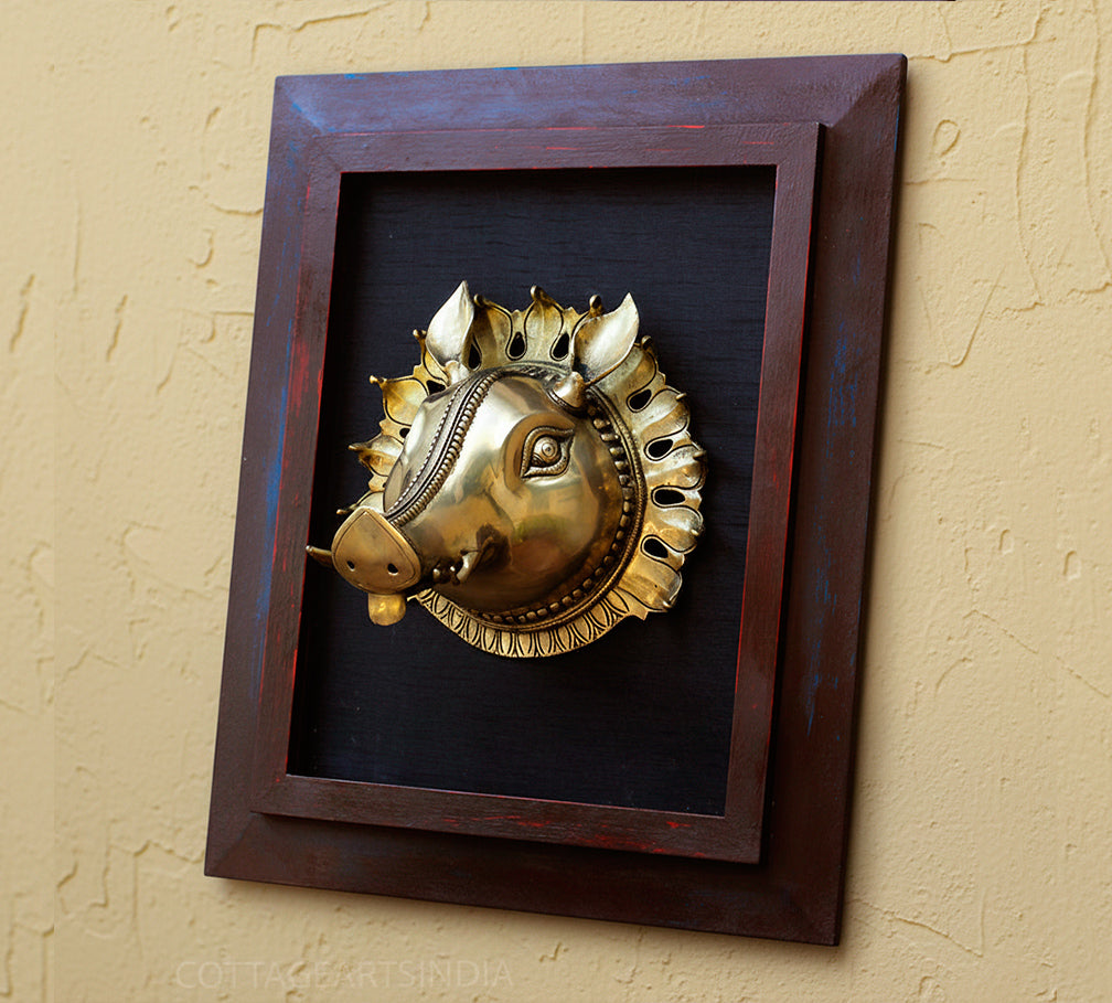 Wooden Frame With Brass Varaha Mask