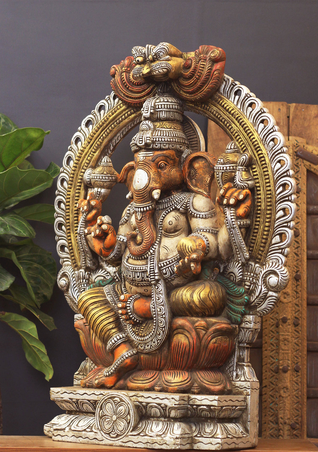 Wooden Ganesh Painted 36" Stone Finish