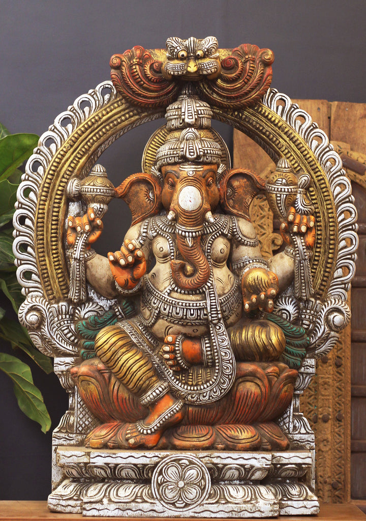 Wooden Ganesh Painted 36" Stone Finish
