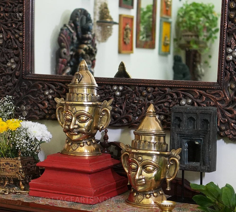 Brass Shiva Gauri Mukhlingam Mask 14"