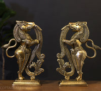 Brass Yali Standing Sculpture with Fine Carving