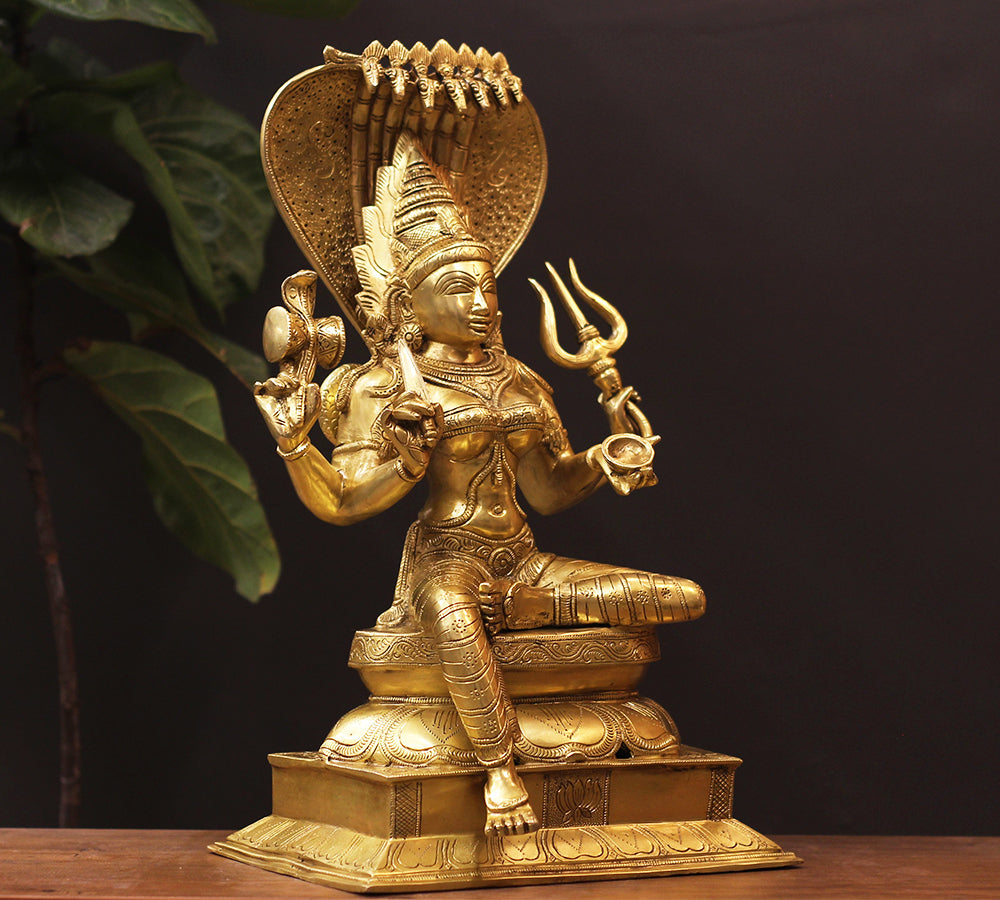 Brass Goddess Mariamman Idol with Serpent Hood | South Indian Temple Art