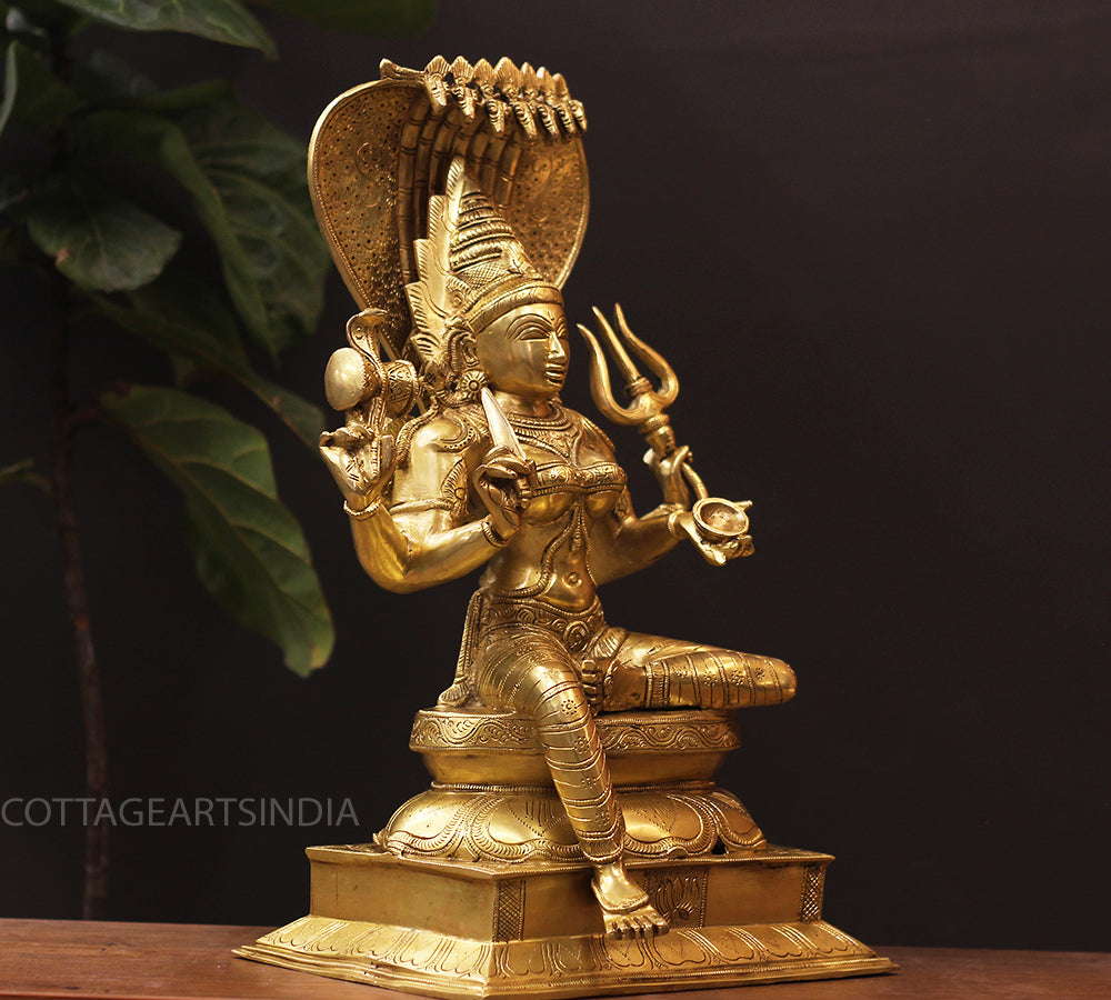Brass Goddess Mariamman Idol with Serpent Hood | South Indian Temple Art