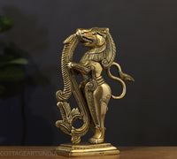 Brass Yali Standing Sculpture with Fine Carving