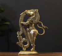 Brass Yali Standing Sculpture with Fine Carving
