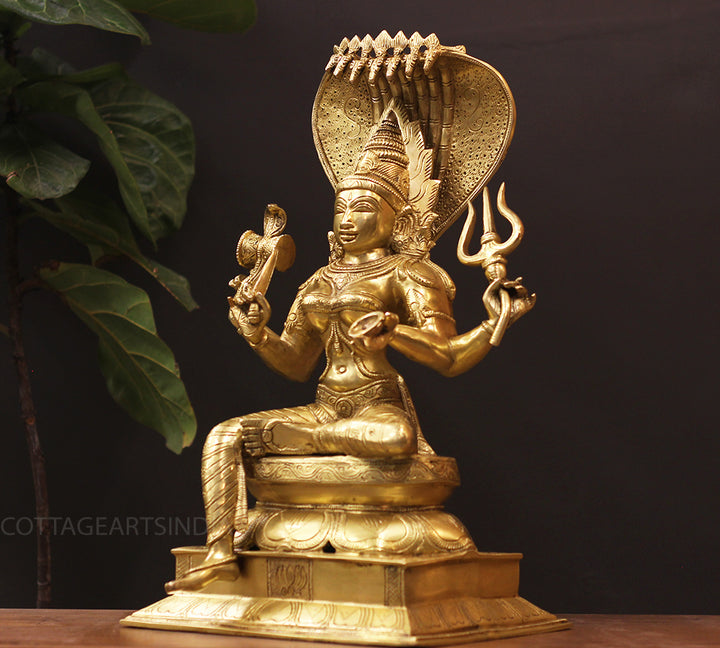 Brass Goddess Mariamman Idol with Serpent Hood | South Indian Temple Art