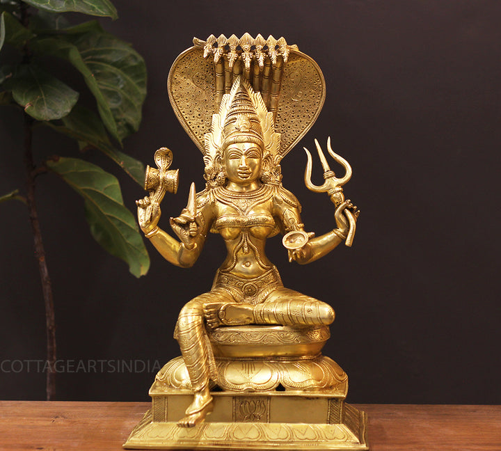 Brass Goddess Mariamman Idol with Serpent Hood | South Indian Temple Art