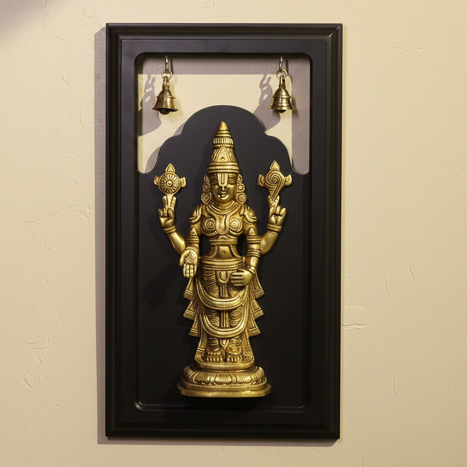 Brass Lord Balaji Wall Hanging with Temple Bells