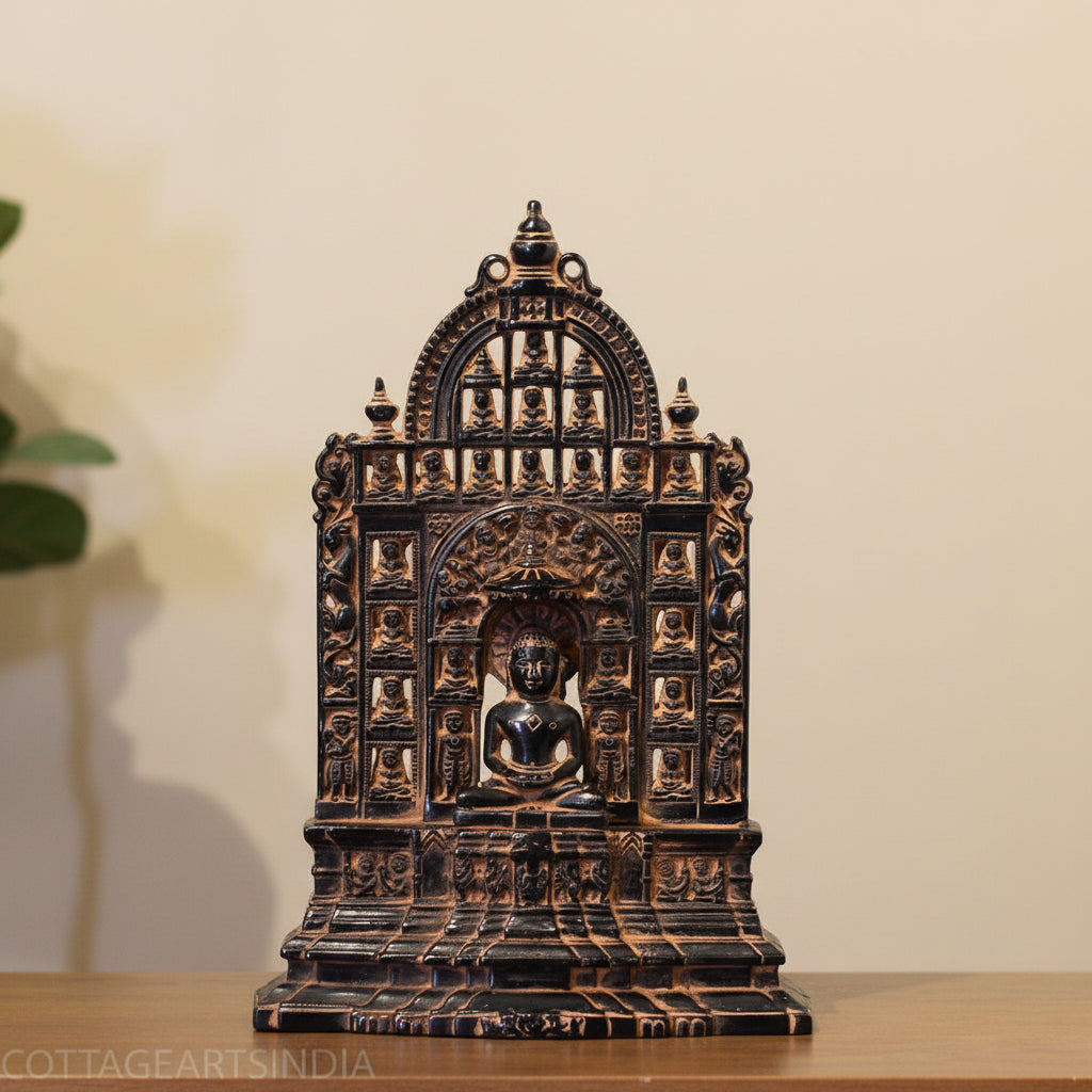 Opulent Brass Jain Tirthankara Temple – Black Antique Finish