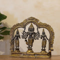 Brass 6 Head-Shanmukha Kartikeya with Lakshmi & Bhudevi Statue 12"