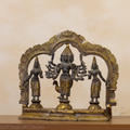 Brass 6 Head-Shanmukha Kartikeya with Lakshmi & Bhudevi Statue 12"