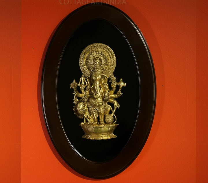 Wooden Frame With Brass Shubh Drishti Ganesh