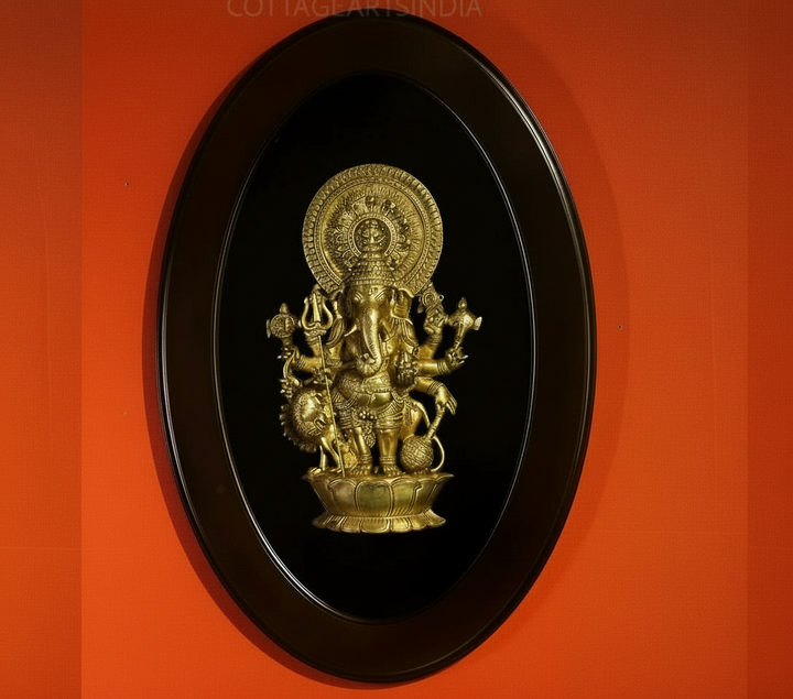 Wooden Frame With Brass Shubh Drishti Ganesh