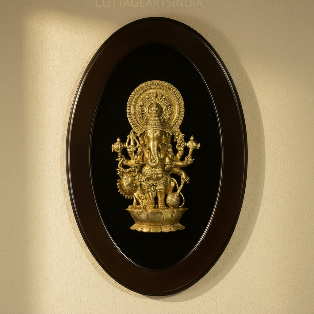 Wooden Frame With Brass Shubh Drishti Ganesh
