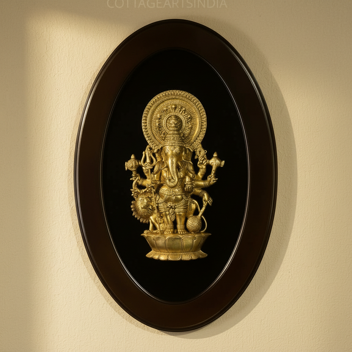 Wooden Frame With Brass Shubh Drishti Ganesh