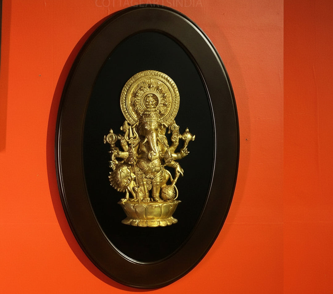 Wooden Frame With Brass Shubh Drishti Ganesh