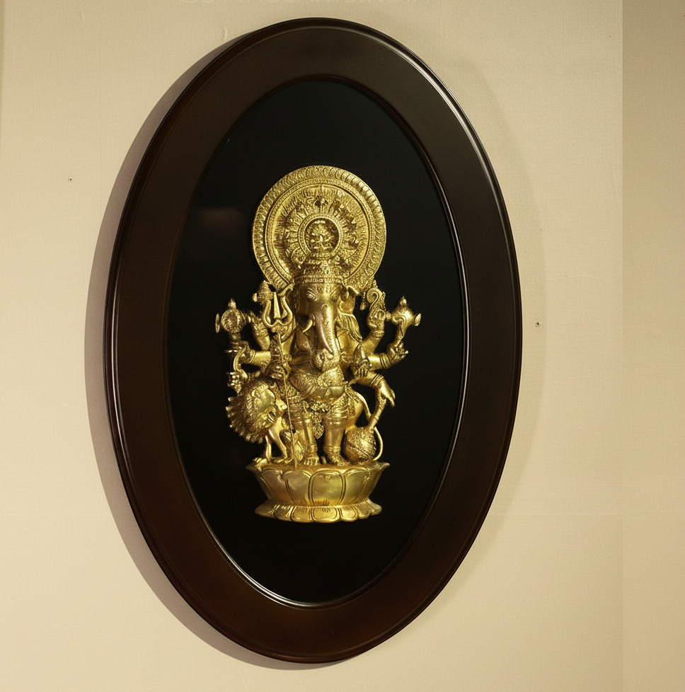 Wooden Frame With Brass Shubh Drishti Ganesh