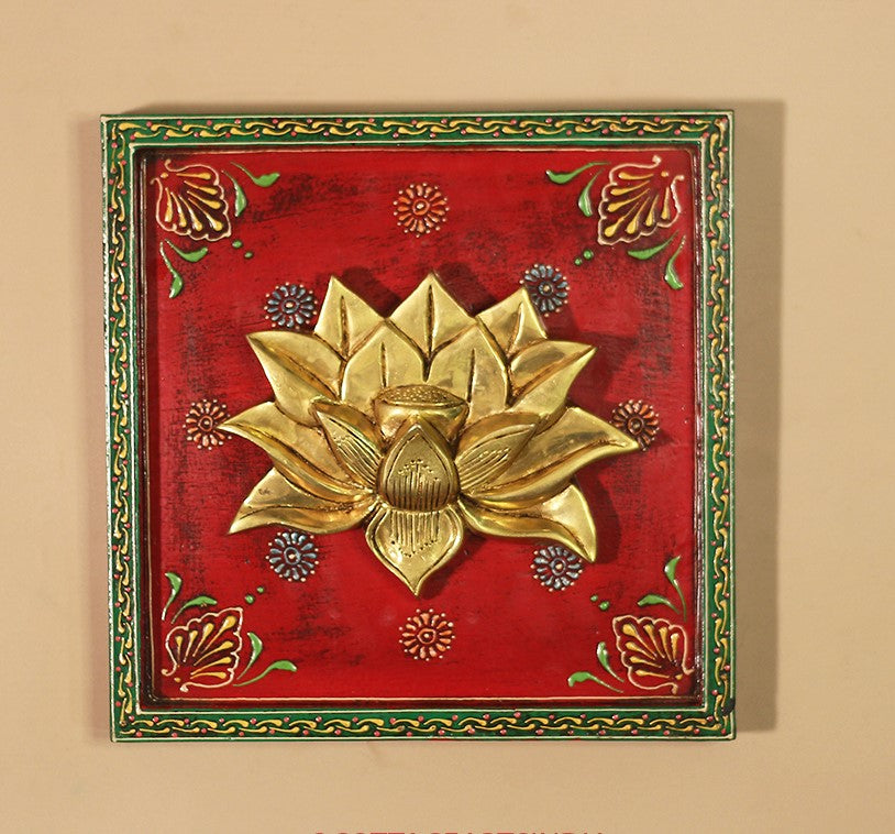 Brass Ashta Lakshmi Wooden Frame (Set of 8 Lakshmi and One Lotus)