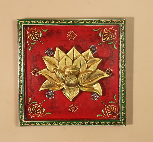 Brass Ashta Lakshmi Wooden Frame (Set of 8 Lakshmi and One Lotus)