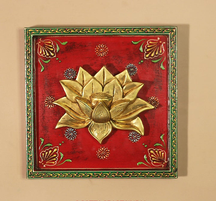 Brass Ashta Lakshmi Wooden Frame (Set of 8 Lakshmi and One Lotus)