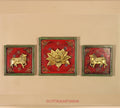 Brass Lotus and Cow pair Wooden Frame