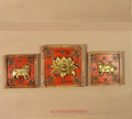 Brass Lotus and Cow pair Wooden Frame