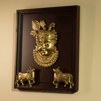 Wooden Framed Brass Shrinathji with Sacred Cows Wall Art