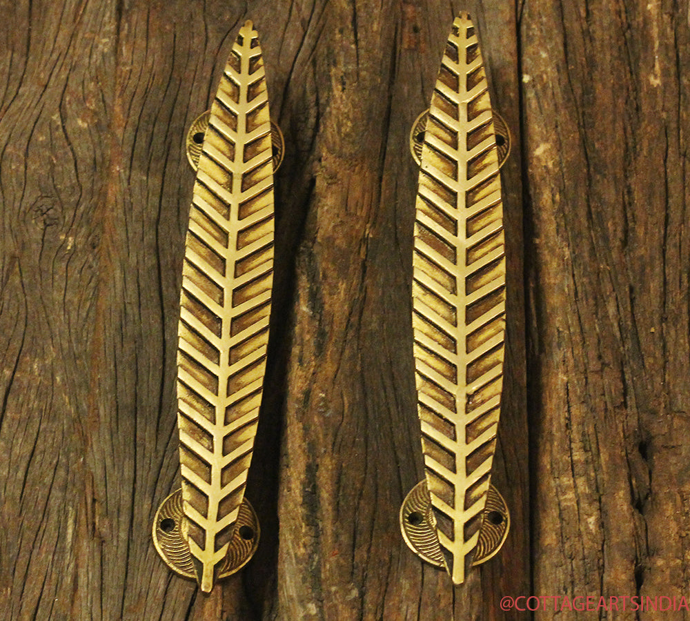 Brass Leaf Door Handle Pair