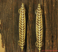 Brass Leaf Door Handle Pair