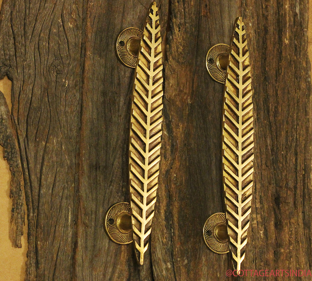 Brass Leaf Door Handle Pair