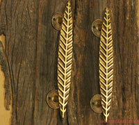 Brass Leaf Door Handle Pair