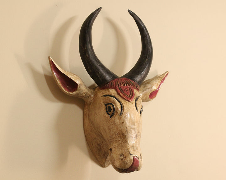 Wooden HandCarved Bull Head Big