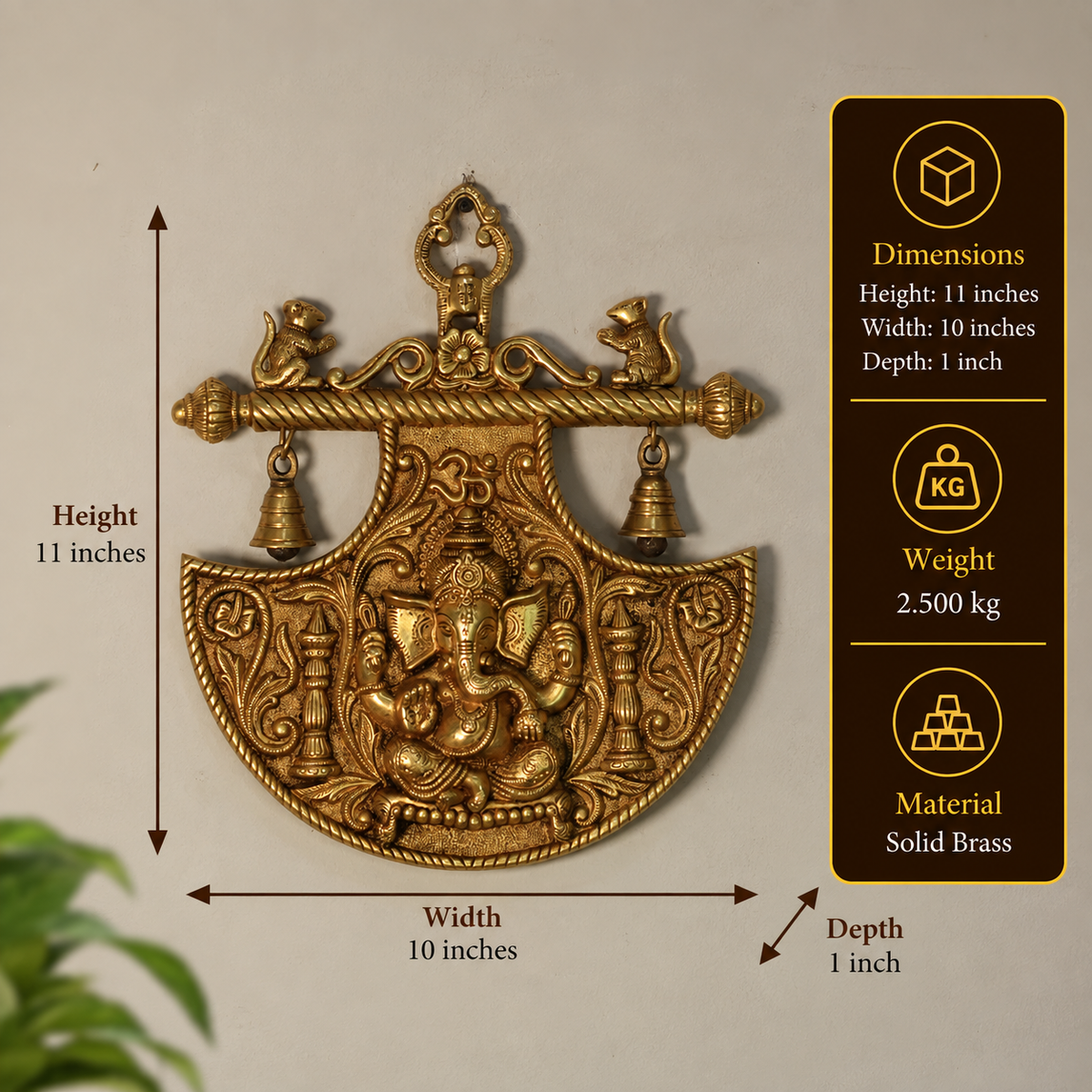 Heavy Brass Ganesh Wall Decor