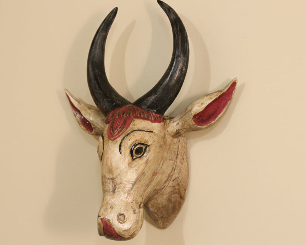 Wooden HandCarved Bull Head Big