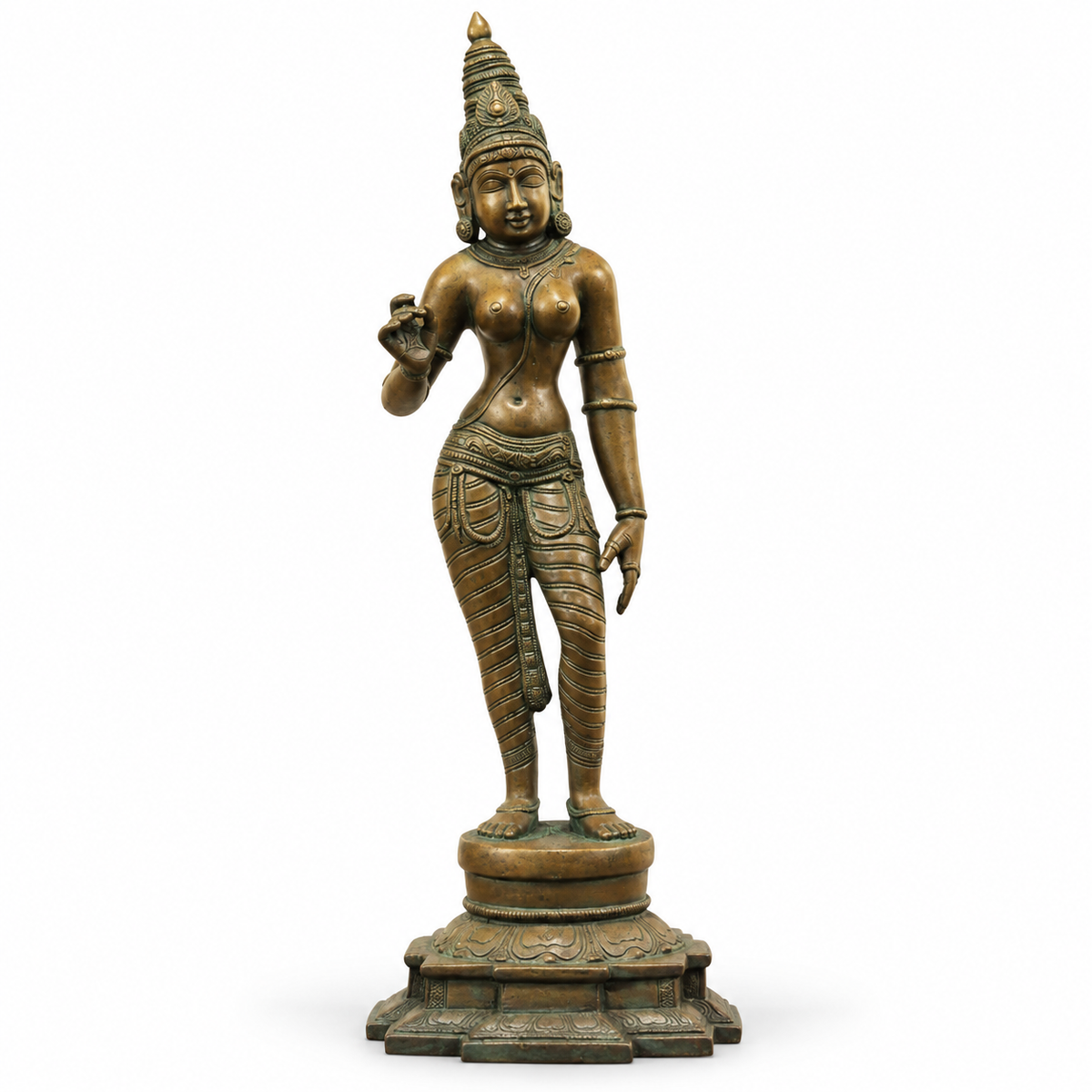 Brass Standing Uma Parvati – Chola Style in Authentic Bronze Finish