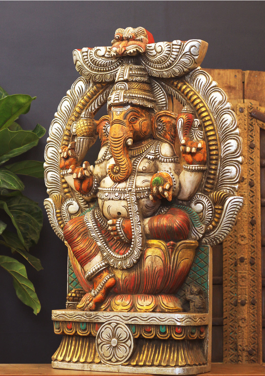 Wooden Ganesh Painted Stone Finish 36"